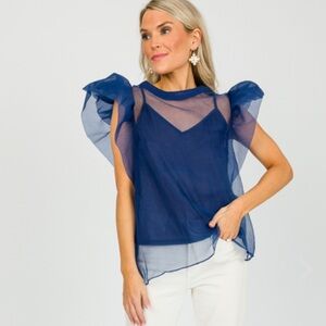 Blu Pepper Navy Sheer Blouse